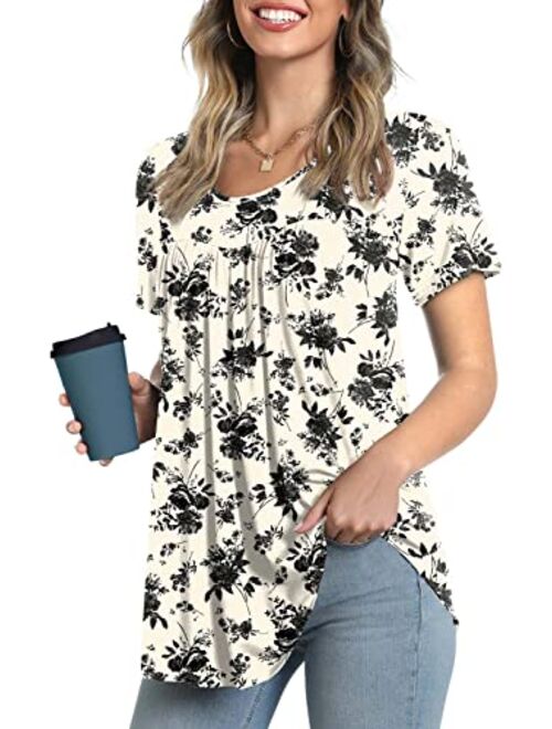 LONGYUAN Women Tops Hide Belly Tunic 2022 Short Sleeve Dressy Casual Blouse Flowy