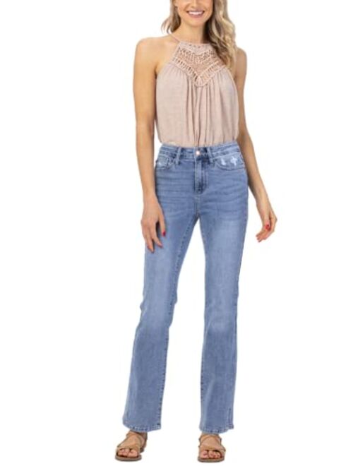 Judy Blue Light Wash High Waisted Slim Bootcut Jeans with Slit Hem