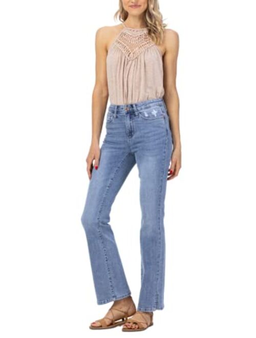 Judy Blue Light Wash High Waisted Slim Bootcut Jeans with Slit Hem