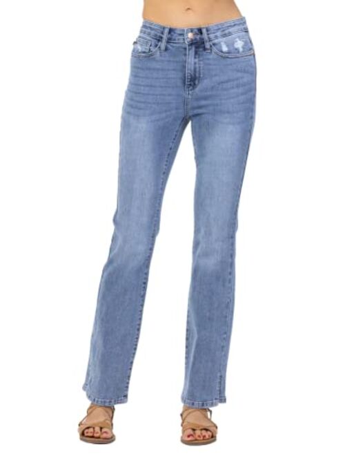 Judy Blue Light Wash High Waisted Slim Bootcut Jeans with Slit Hem