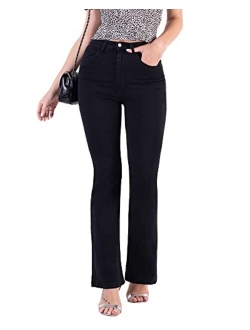 Flvsun Bell Bottom Pants Jeans for Women Elastic Flare Leggings High Rise Skinny Stretch Slimming Demin