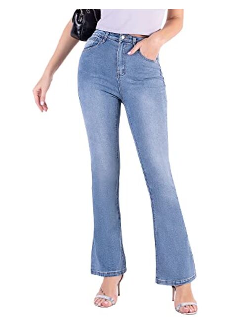 Flvsun Bell Bottom Pants Jeans for Women Elastic Flare Leggings High Rise Skinny Stretch Slimming Demin