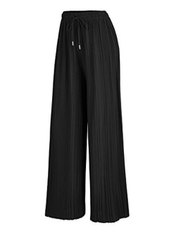 Women's Pleated Wide Leg Palazzo Pants with Drawstring