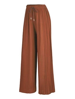 Women's Pleated Wide Leg Palazzo Pants with Drawstring