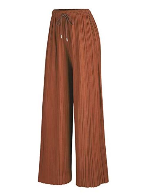 Made By Johnny Women's Pleated Wide Leg Palazzo Pants with Drawstring