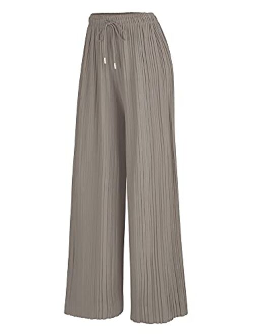 Made By Johnny Women's Pleated Wide Leg Palazzo Pants with Drawstring