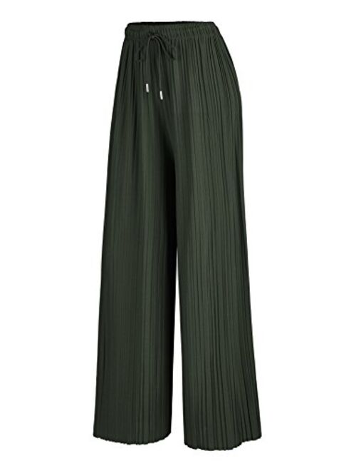 Made By Johnny Women's Pleated Wide Leg Palazzo Pants with Drawstring