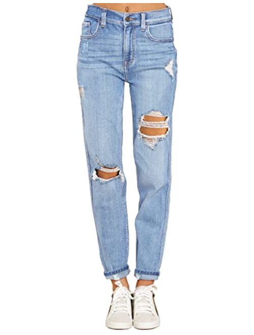 luvamia Women's Casual Ripped Jeans Elastic Waist Slim Boyfriend Jeans Denim Pants