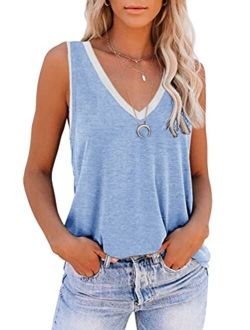 ETCYY NEW Womens Summer Tops V Neck Tank Tops Tie Dye Sleeveless Basic T Shirt Cute Printed Loose Fit