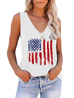 ETCYY NEW Womens Summer Tops V Neck Tank Tops Tie Dye Sleeveless Basic T Shirt Cute Printed Loose Fit