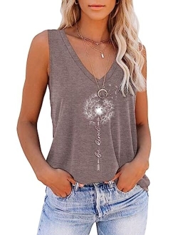 ETCYY NEW Womens Summer Tops V Neck Tank Tops Tie Dye Sleeveless Basic T Shirt Cute Printed Loose Fit