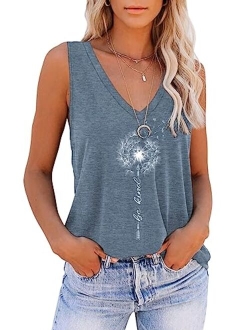 ETCYY NEW Womens Summer Tops V Neck Tank Tops Tie Dye Sleeveless Basic T Shirt Cute Printed Loose Fit