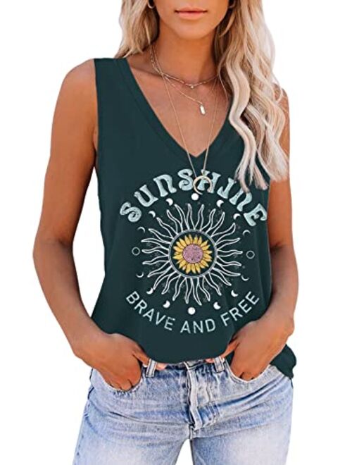 ETCYY NEW Womens Summer Tops V Neck Tank Tops Tie Dye Sleeveless Basic T Shirt Cute Printed Loose Fit