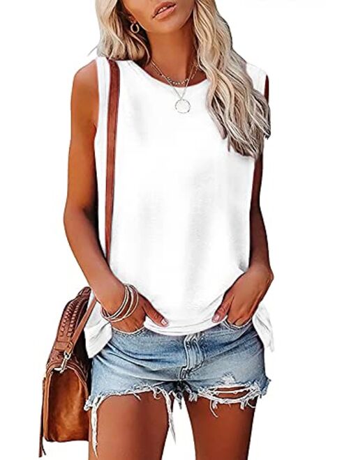 MAGICMK Women Summer Casual Sleeveless Tank Tops Crew Neck Graphic Basic Black Shirts