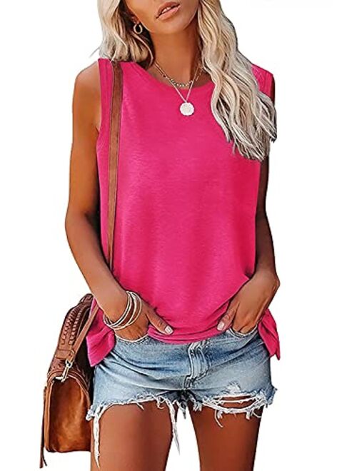 MAGICMK Women Summer Casual Sleeveless Tank Tops Crew Neck Graphic Basic Black Shirts