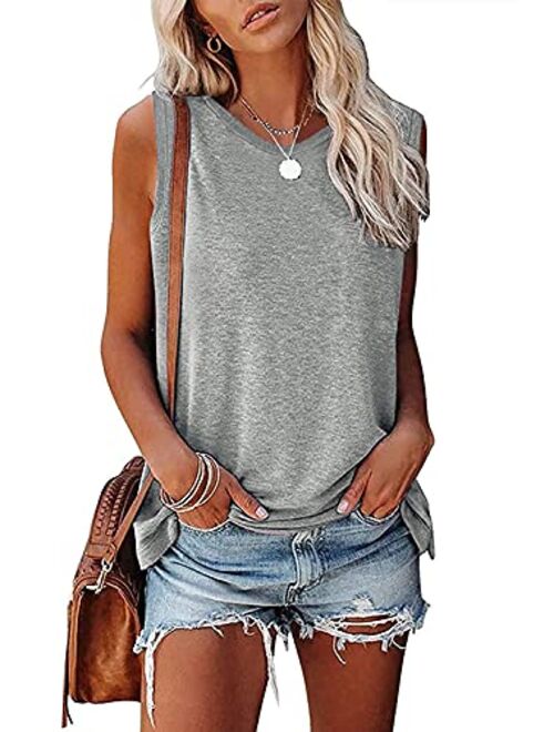 MAGICMK Women Summer Casual Sleeveless Tank Tops Crew Neck Graphic Basic Black Shirts