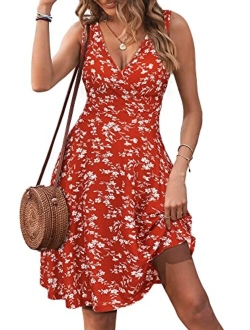 GUBERRY Womens Wrap V Neck Sleeveless Sundress Summer Flare Tank Dress with Pockets