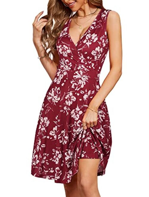 GUBERRY Womens Wrap V Neck Sleeveless Sundress Summer Flare Tank Dress with Pockets