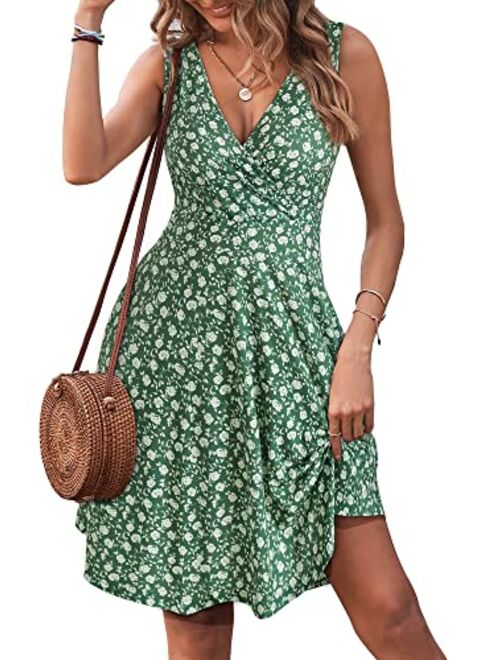 GUBERRY Womens Wrap V Neck Sleeveless Sundress Summer Flare Tank Dress with Pockets