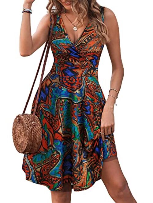 GUBERRY Womens Wrap V Neck Sleeveless Sundress Summer Flare Tank Dress with Pockets