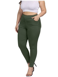 ALLEGRACE Women Plus Size Skinny Pants Stretch Slim Fit Pull-on High Waist Pants with Pockets