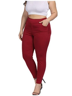 ALLEGRACE Women Plus Size Skinny Pants Stretch Slim Fit Pull-on High Waist Pants with Pockets