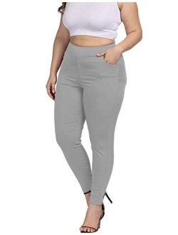 ALLEGRACE Women Plus Size Skinny Pants Stretch Slim Fit Pull-on High Waist Pants with Pockets