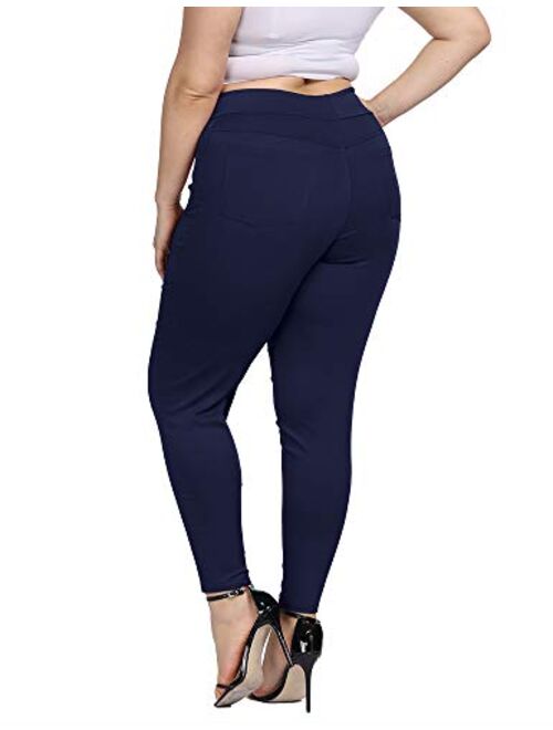 ALLEGRACE Women Plus Size Skinny Pants Stretch Slim Fit Pull-on High Waist Pants with Pockets