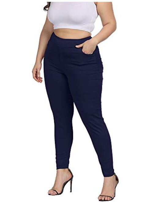 ALLEGRACE Women Plus Size Skinny Pants Stretch Slim Fit Pull-on High Waist Pants with Pockets