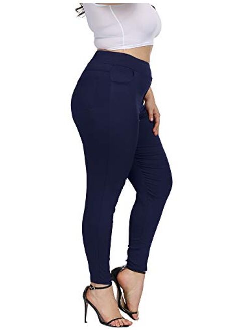 ALLEGRACE Women Plus Size Skinny Pants Stretch Slim Fit Pull-on High Waist Pants with Pockets