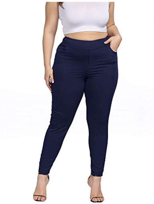 ALLEGRACE Women Plus Size Skinny Pants Stretch Slim Fit Pull-on High Waist Pants with Pockets