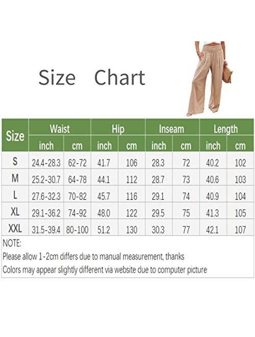 Bozanly Women's Lounge High Waist Cotton Linen Wide Leg Palazzo Comfy Flowy Pants with Pockets