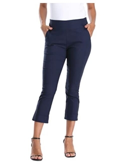 HDE Pull On Capri Pants for Women with Pockets Elastic Waist Cropped Pants