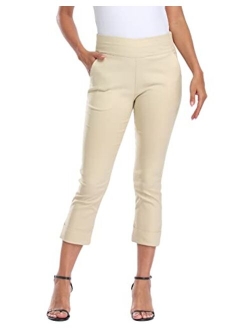 HDE Pull On Capri Pants for Women with Pockets Elastic Waist Cropped Pants