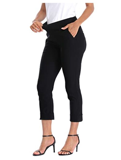 HDE Pull On Capri Pants for Women with Pockets Elastic Waist Cropped Pants