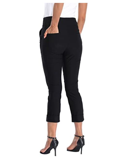 HDE Pull On Capri Pants for Women with Pockets Elastic Waist Cropped Pants