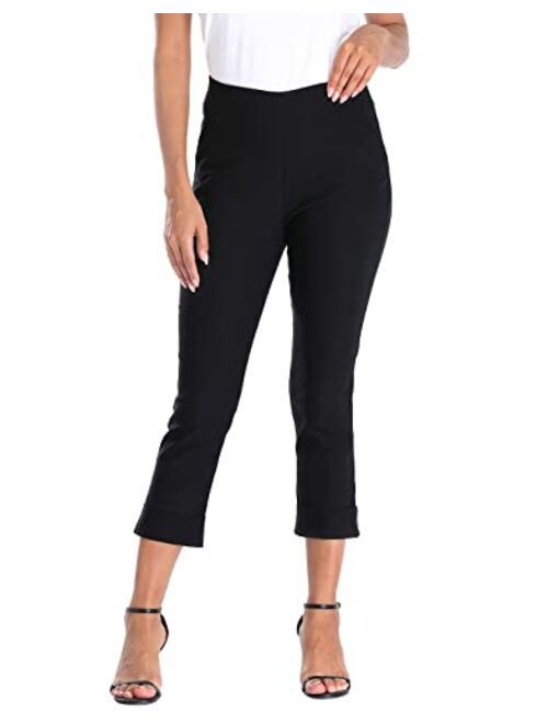 HDE Pull On Capri Pants for Women with Pockets Elastic Waist Cropped Pants