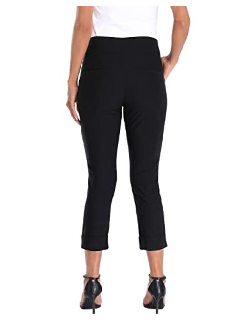 HDE Pull On Capri Pants for Women with Pockets Elastic Waist Cropped Pants