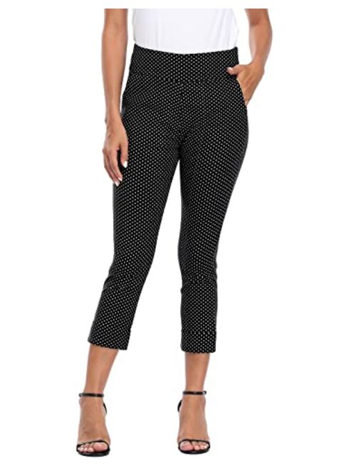 HDE Pull On Capri Pants for Women with Pockets Elastic Waist Cropped Pants