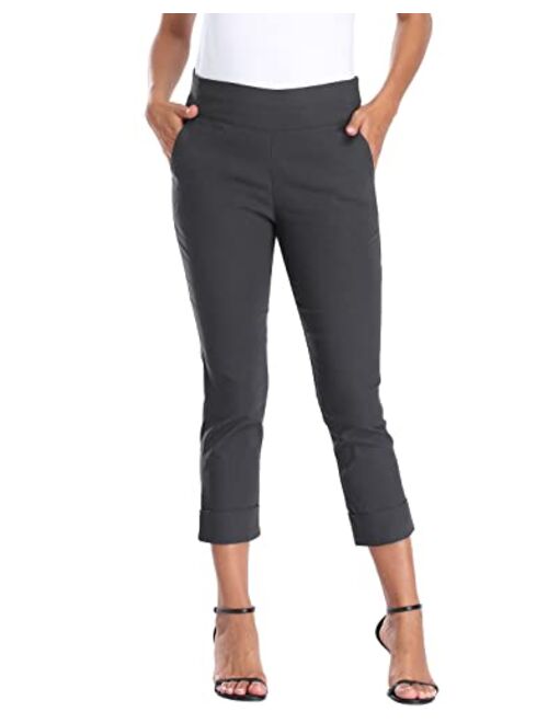 HDE Pull On Capri Pants for Women with Pockets Elastic Waist Cropped Pants