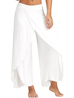 Chilomate Womens Boho Split Wide Leg Pants High Waist Palazzo Vacation Beach Trousers MY104