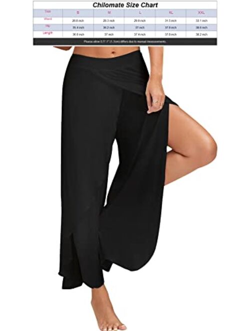 Chilomate Womens Boho Split Wide Leg Pants High Waist Palazzo Vacation Beach Trousers MY104