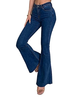 HETIPR Women's High Waisted Flare Bell Bottom Jeans Butt Lifting Raw Hem Denim Pants