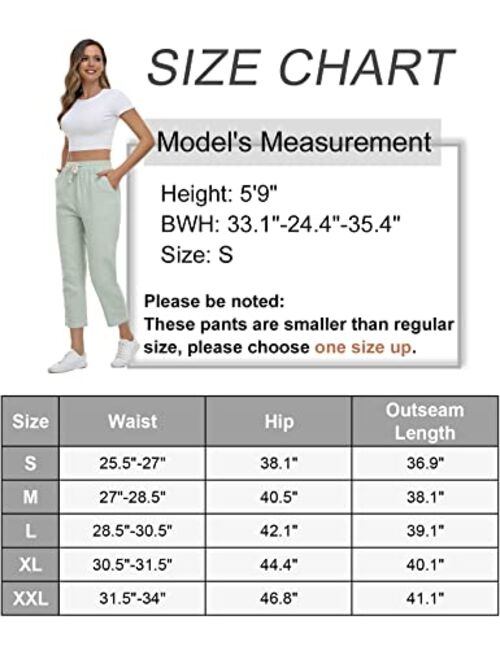 sherelie Women's Linen Ankle Pants Drawstring with 4 Pockets High-Rise Lounge Casual Pull-On Pants