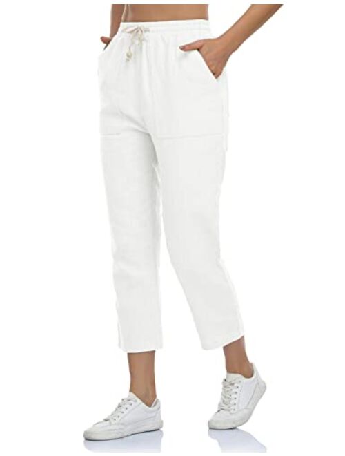 sherelie Women's Linen Ankle Pants Drawstring with 4 Pockets High-Rise Lounge Casual Pull-On Pants