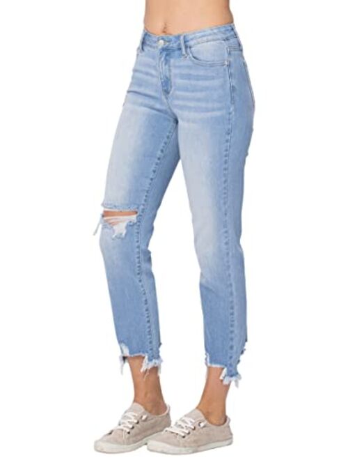 Judy Blue Women's Mid Rise Destroyed Hem Boyfriend Jeans