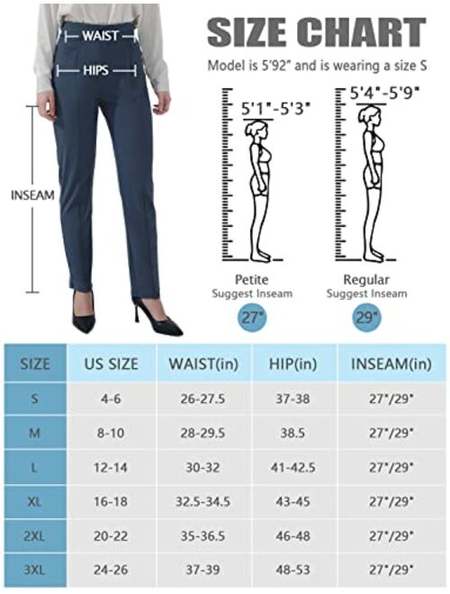 Hiverlay Women's Dress Pants Stretchy Pull On Straight Dressy Pants with Pockets 27" 29"