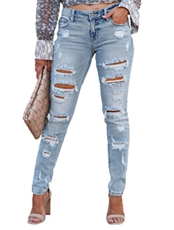 Mekool Ripped Jeans Womens high Waisted Stretch Skinny Distressed Cargo Emo Denim Pants