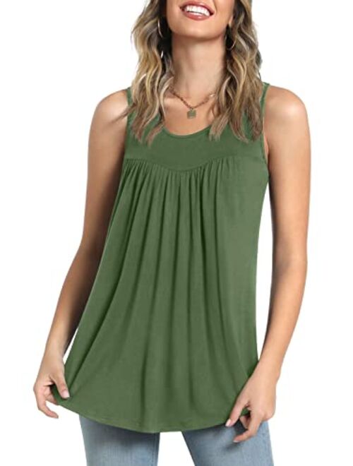 LONGYUAN Women's Summer Casual Sleeveless Camis Tank Tops Loose Flowy Cute Tunic Pleated Lightweight Shirts