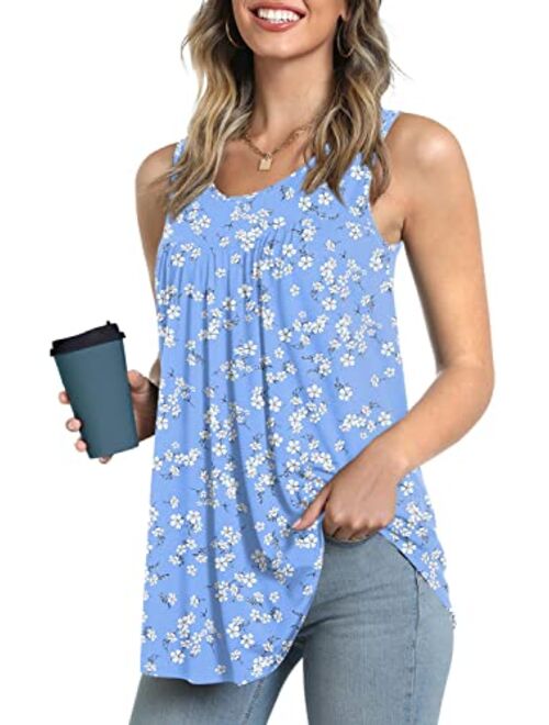 LONGYUAN Women's Summer Casual Sleeveless Camis Tank Tops Loose Flowy Cute Tunic Pleated Lightweight Shirts